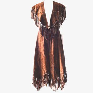 Arella Leather & Sportswear Skirt & Cape Style Vest With Fringe